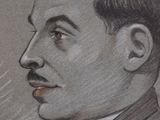 drawing of a man in a suit and bow tie looking to the side