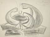 drawing of a black and white drawing of a bowl and a fork