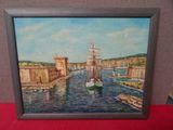 une image d'un tableau représentant un bateau dans l'eau