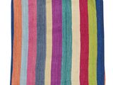 a multicolored striped rug on a white background