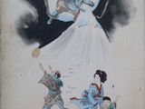 an image of a painting of a woman in a blue dress and a man in a blue suit