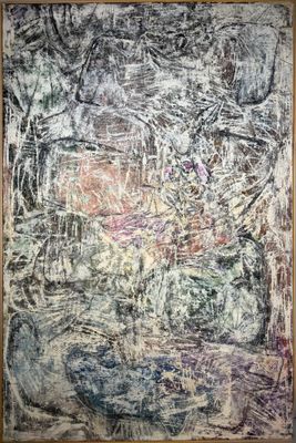 un tableau représentant un tableau d'une forêt avec des arbres en arrière-plan