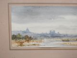 an image of a painting of a river with a castle in the background