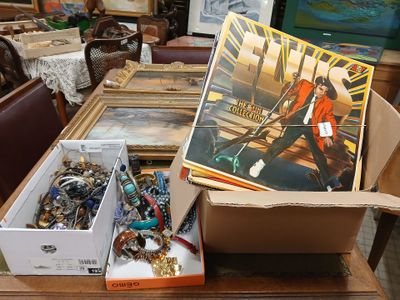 a box full of assorted items on a table