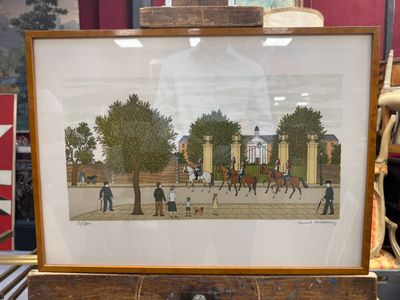 a picture of a picture of people riding horses in the street