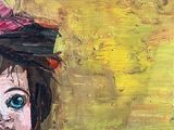 a painting of a little girl with a hat on her head