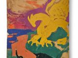 an image of a painting of a bird and a man on a boat