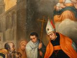an image of a painting of a man dressed in a priest ' s robes and holding a staff