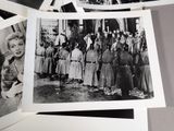 several old black and white photos of a group of men and women