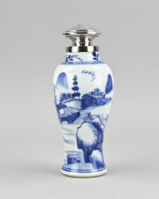 chinese blue and white porcelain vase with a landscape scene on it