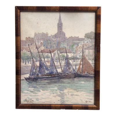 ECOLE BRETONNE début XXème Barques au pied de la ville, 1924…