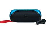 une enceinte portable bleue équipée d'un microphone