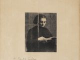 an old photo of a woman holding a book in her hands