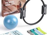 Le kit d'anneaux de Pilates comprend un ballon d'exercice, des bandes élastiques et un anneau de Pilates