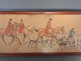 tableau représentant un groupe d'hommes à cheval, avec un chien au premier plan