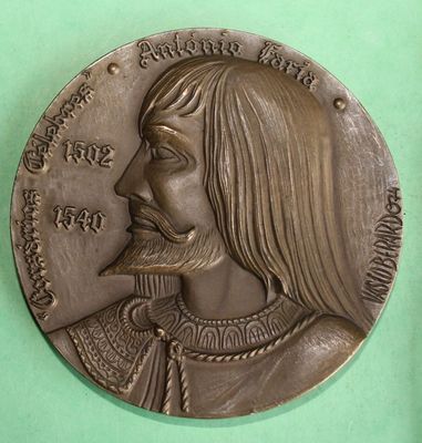 an image of a bronze medal with a man ' s face on it