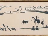 tableau représentant un groupe de personnes à cheval sur une piste