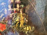a painting of a man riding a horse and a woman riding a horse
