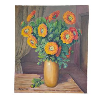 une peinture de fleurs dans un vase sur une table