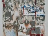 une image représentant le dessin d'un homme assis à une table devant un bateau