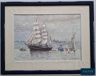 une image d'un tableau représentant un bateau dans l'eau