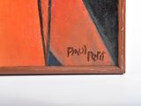 an image of a painting of two palm trees with a red sky in the background