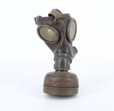 a gas mask that is sitting on top of a table