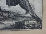a drawing of a man standing on a hill with a dog