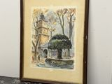 une image représentant un tableau représentant une fontaine dans un parc