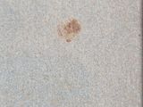a brown spot on the concrete of a sidewalk