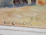 a painting of a horse drawn carriage on the street