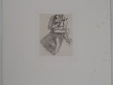 drawing of a woman sitting on a stool holding a cat