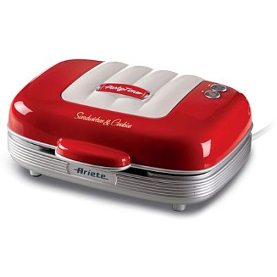 un appareil à sandwich électrique rouge et blanc sur fond blanc