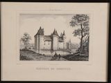 an old drawing of a castle in the middle of a forest