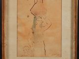 framed drawing of a woman with a water jug on her head