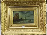 l'image d'une peinture représentant un bateau dans un plan d'eau