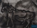 drawing of a dog and a cat standing in a cave