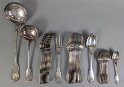 several spoons, forks, and spoons are lined up on a table