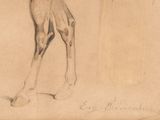 an old drawing of a giraffe standing in front of a wall