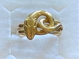 une bague en or ornée d'un serpent, dans une boîte blanche