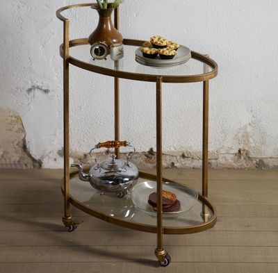 Desserte à roulettes en verre et métal laiton - dimensions: …