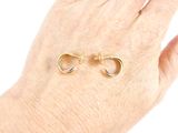 a person holding a pair of gold earrings on their hand