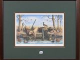 framed print of a painting of a duck hunting scene with ducks and ducks