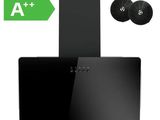 une hotte de cuisine noire à laquelle sont fixés deux disques