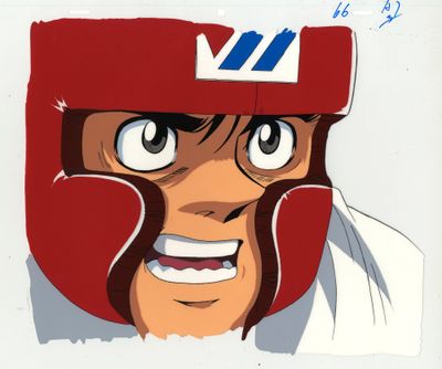 dessin représentant un homme portant un casque rouge et arborant un sourire