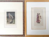 two framed prints of a woman and a horse in a wood frame