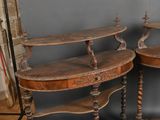 pair of antique carved wood side tables with turned legs