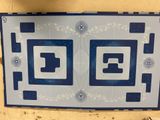 a picture of a picture of a blue and white sign