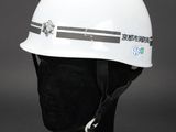 a white helmet on a black mannequin head