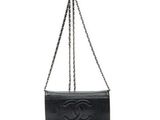 a chanel black leather shoulder bag with chain strap